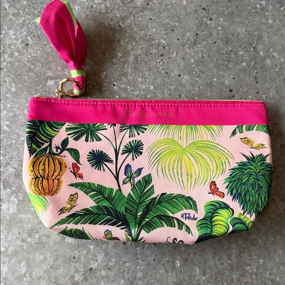 Estee Lauder Pink and Green Tropical Cosmetic Bag